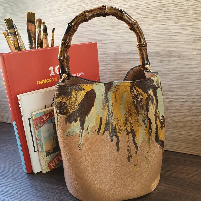 Bucket Bagtan Faux Bamboo Top Handle Bucket Bag Top Handle Etsy
