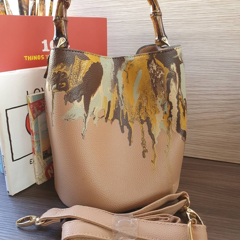 Bucket Bagtan Faux Bamboo Top Handle Bucket Bag Top Handle Etsy