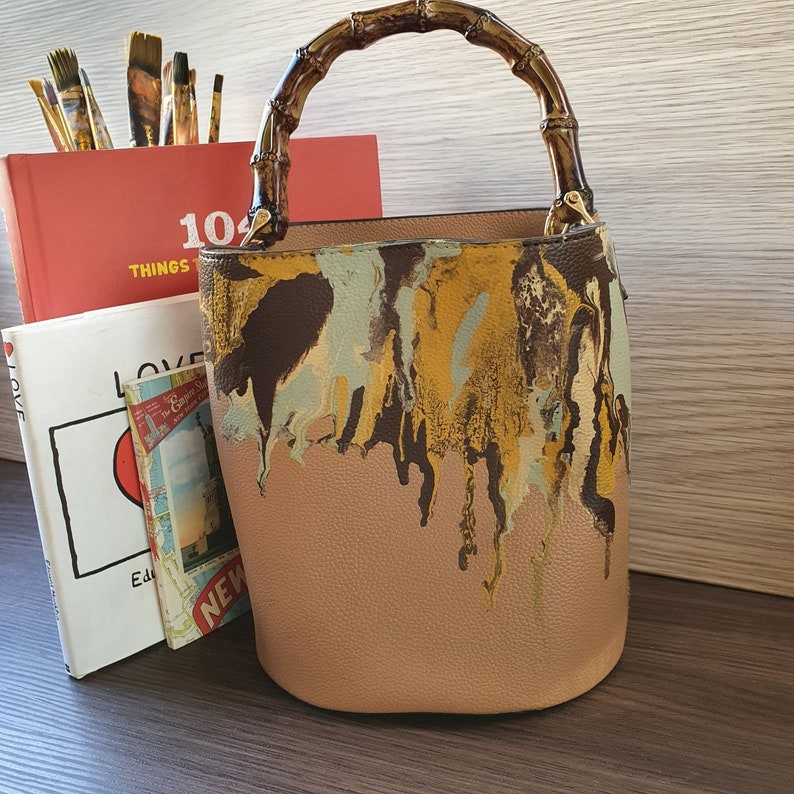 Bucket Bagtan Faux Bamboo Top Handle Bucket Bag Top Handle Etsy