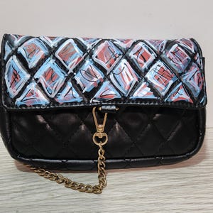 Handpainted Black Fanny Pack: Leatherette Festival Belt Bag