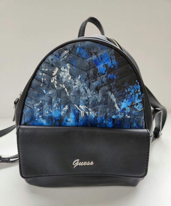 Hand-painted Mini Backpack: Upcycled Guess Leatherette Bag  display picture 2