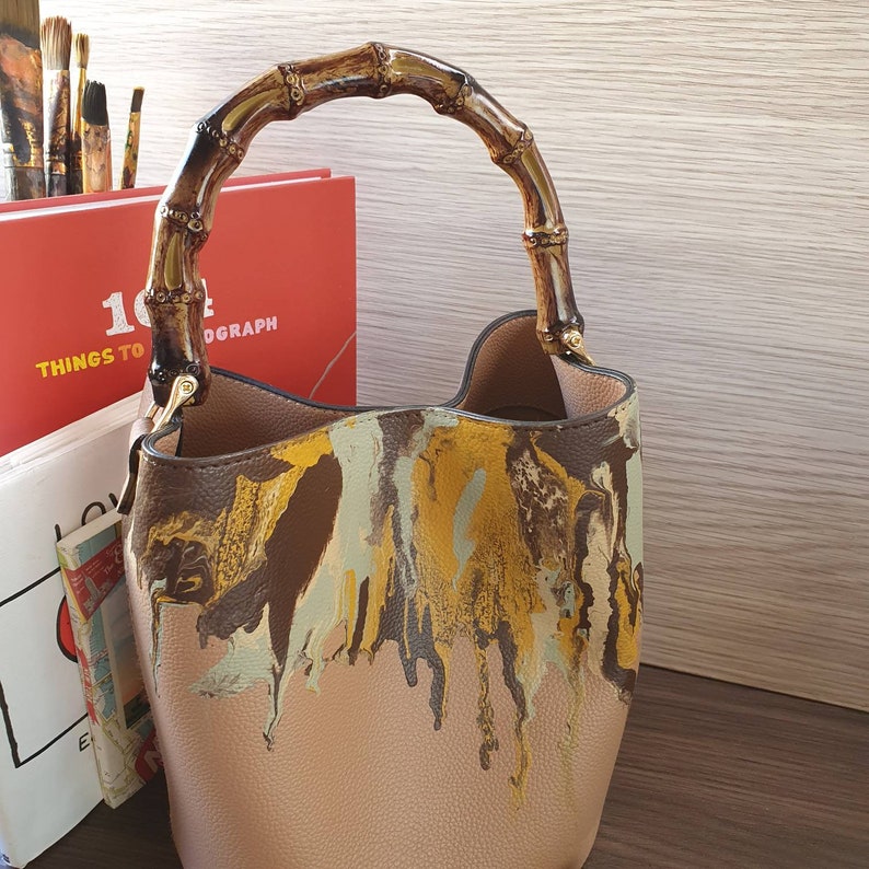 Bucket Bagtan Faux Bamboo Top Handle Bucket Bag Top Handle Etsy