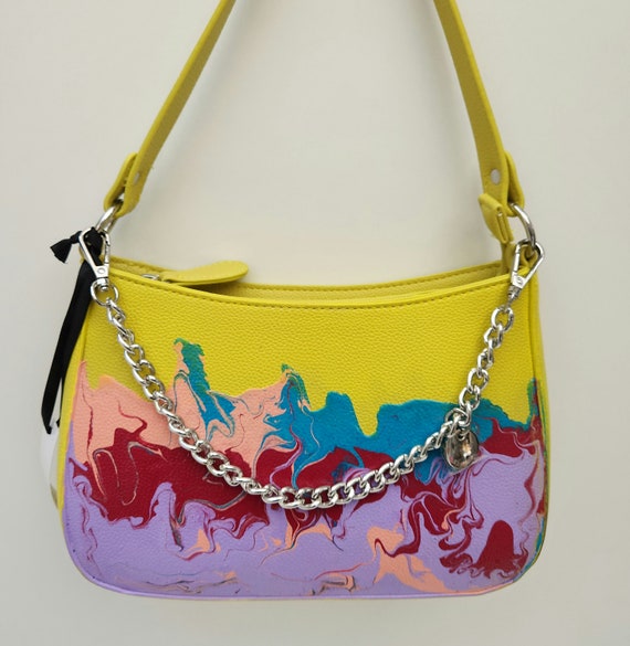 Yellow Hand Painted Handbag Yellow Handbag Statement Bag Summer