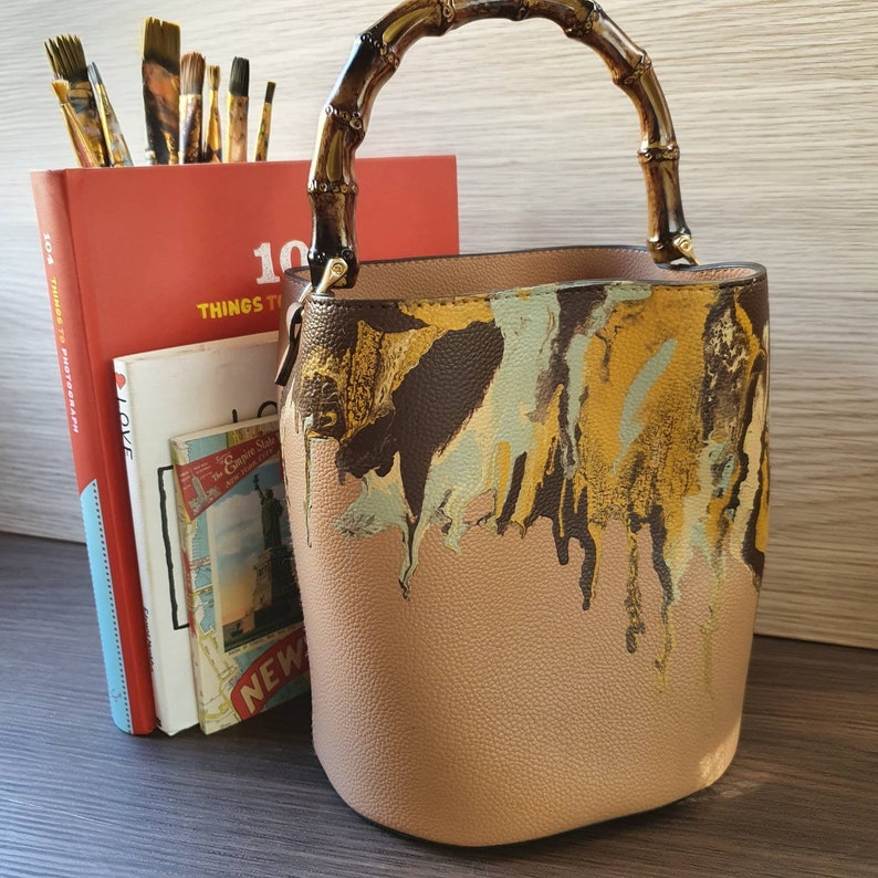 Bucket Bagtan Faux Bamboo Top Handle Bucket Bag Top Handle Etsy