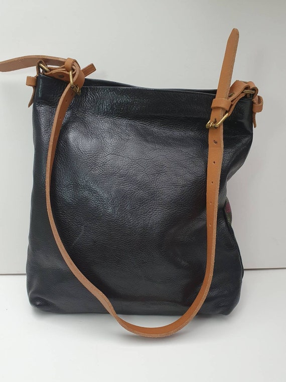 Bags, Handpainted Real Leather Black Handbag