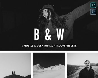 Black + White LR Presets - Desktop + Mobile, monochrome, professional, easy to use - beginner, creator, influencer, photographer