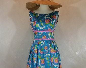 Vintage  1970's Mod Print Maxi Summer Dress