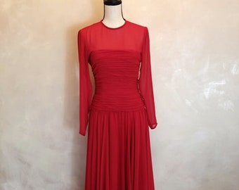 Vintage Red Chiffon Special Occassion Dress