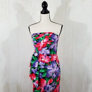 Vintage Strapless Tropical Print Dress