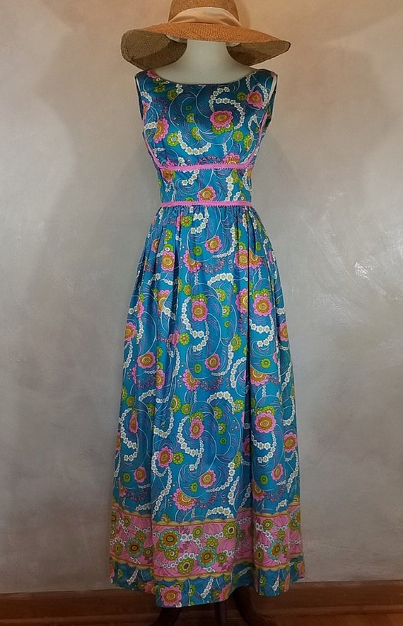 Vintage  1970's Mod Print Maxi Summer Dress