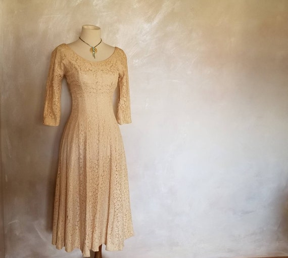 1950 Dress/ Vintage Gold Lace Dress/Copper Gold f… - image 10