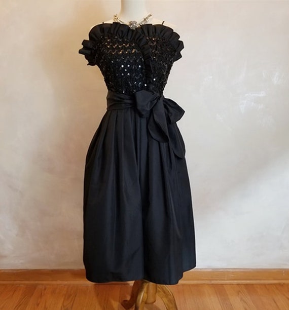 Vintage 1960 Black Sequin Dinner  Dress - image 2