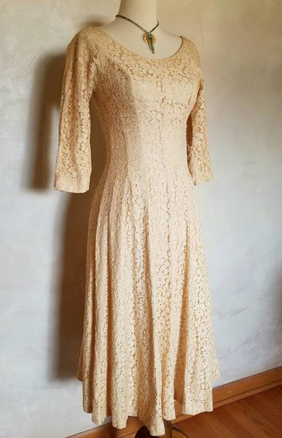 1950 Dress/ Vintage Gold Lace Dress/Copper Gold f… - image 8