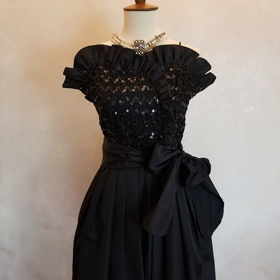 Vintage 1960 Black Sequin Dinner  Dress - image 1