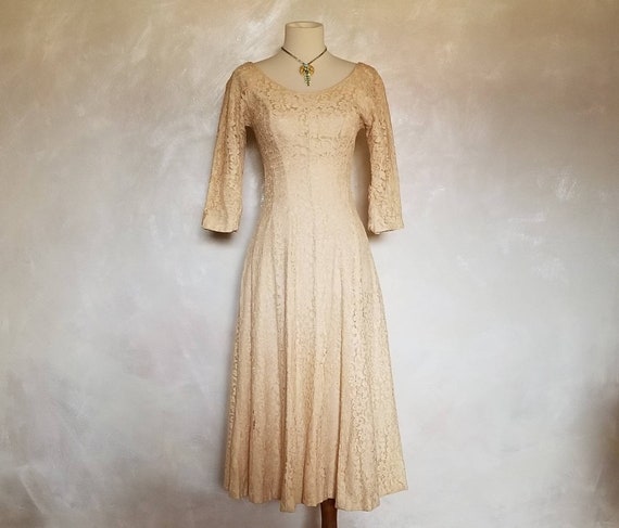 1950 Dress/ Vintage Gold Lace Dress/Copper Gold f… - image 2