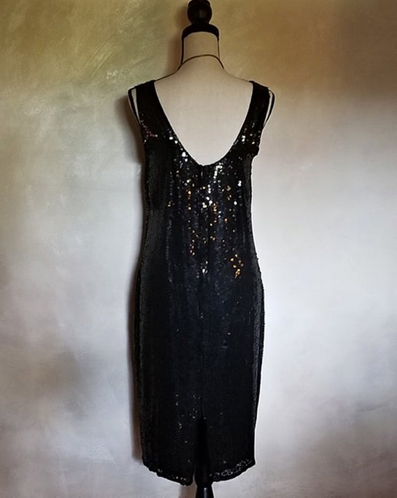 Vintage 1980 Eighties Black Sequin Dress Sleevele… - image 7