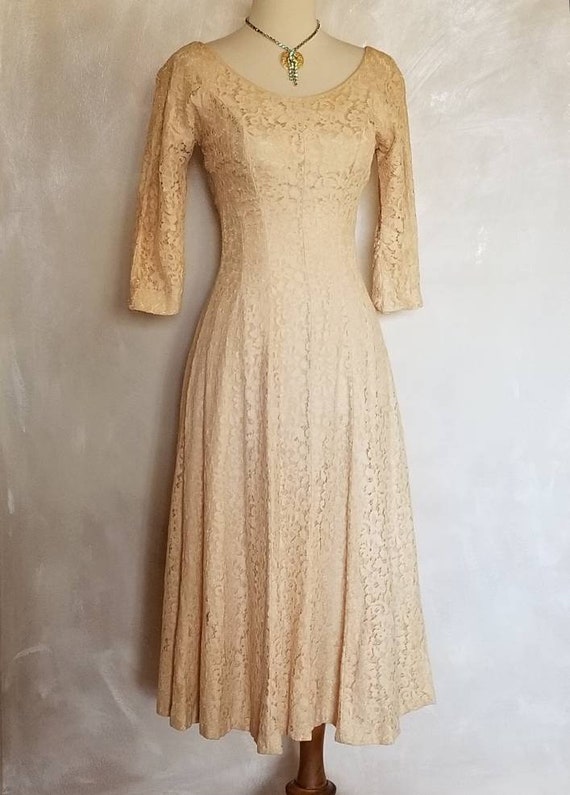 1950 Dress/ Vintage Gold Lace Dress/Copper Gold f… - image 5