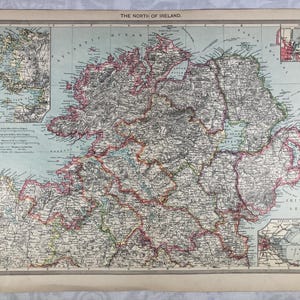 Originele en authentieke atlaskaart van Noord-Ierland - Harmsworth Universal Atlas and Gazetteer (circa 1900, pre-WWI)