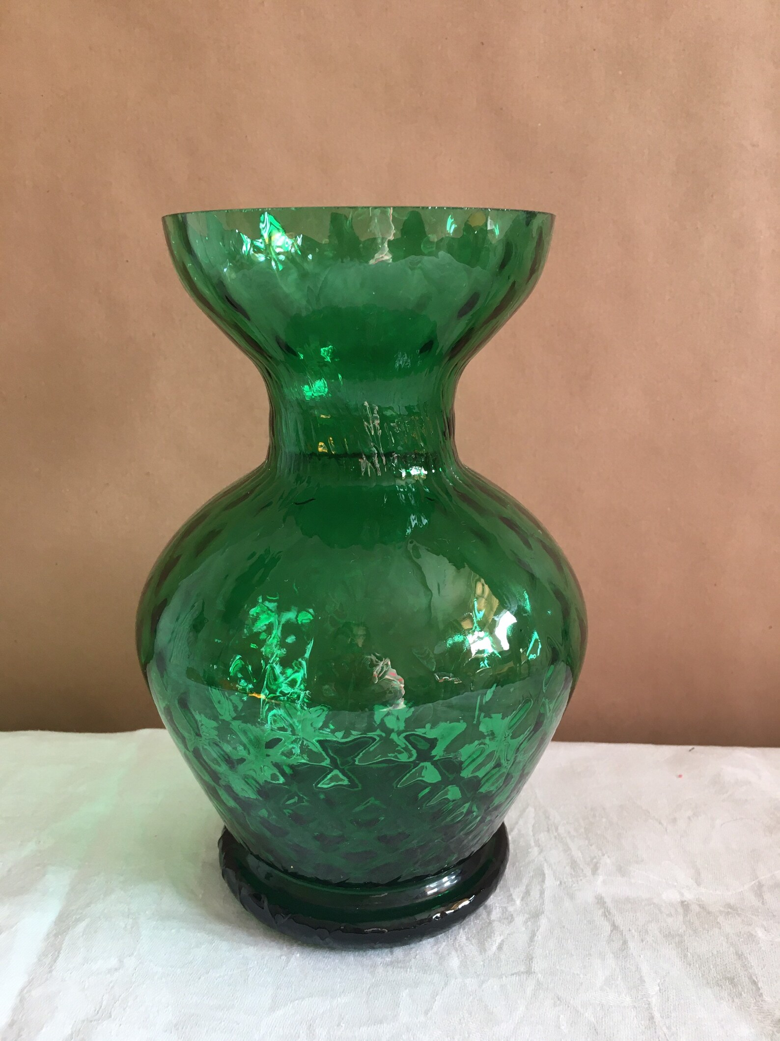 Vintage mid century emerald green glass vase Etsy