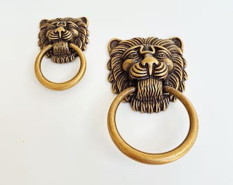 Ring Pull Lion Head in Antique Brass Drawer Cabinet  Knob, Modern Cabinet Hardware