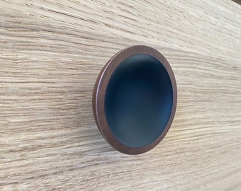 Walnut Wood Cabinet Knob Black Concave Center Drawer Pull