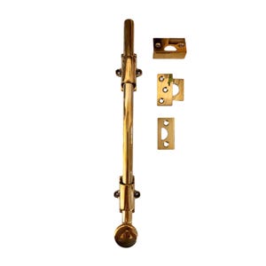 Unlacquered Brass 12&quot; Surface Bolt, HD, Solid Brass for French Door