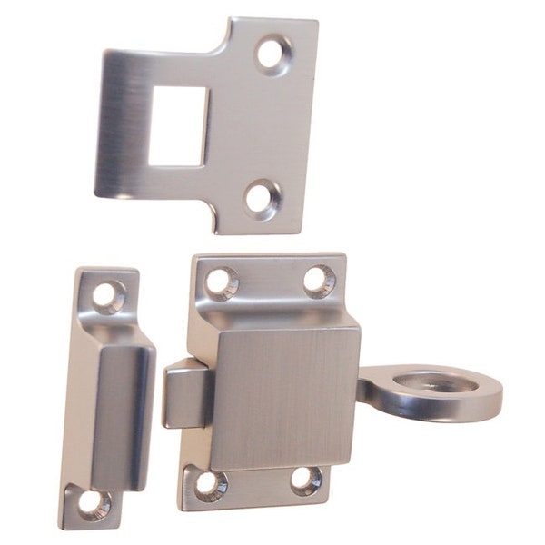 Brushed Nickel Self-Closing Latch for Transom Windows with Box Strike