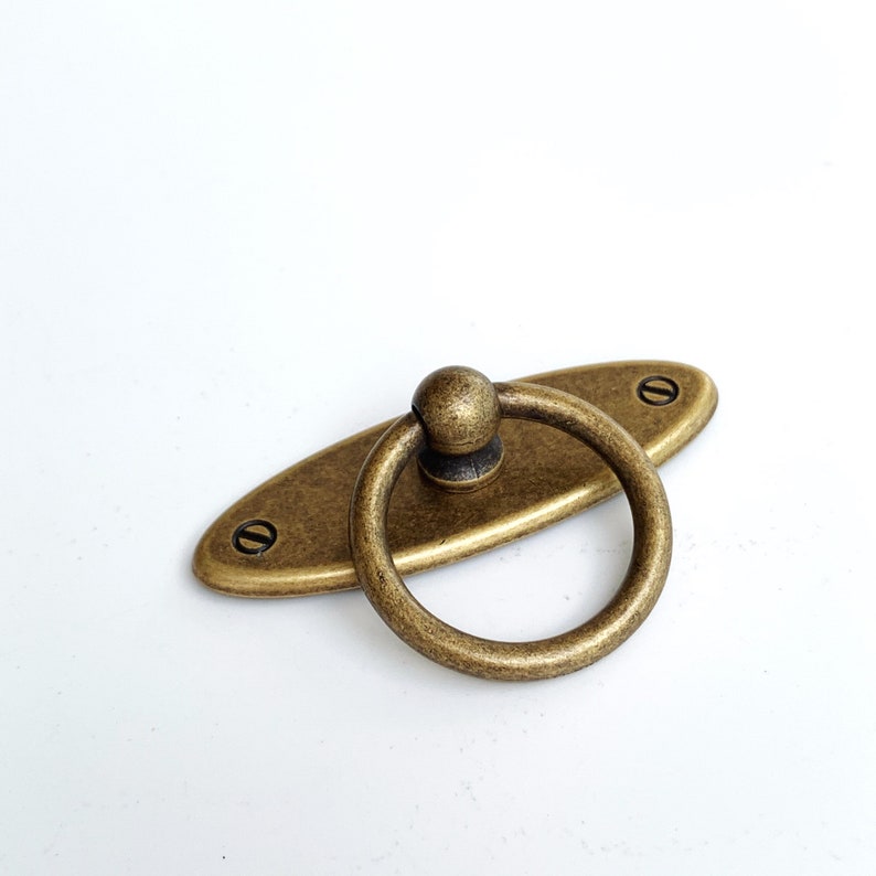 Plain Ring Pull With Backplate in Antique Brass and Antique Etsy