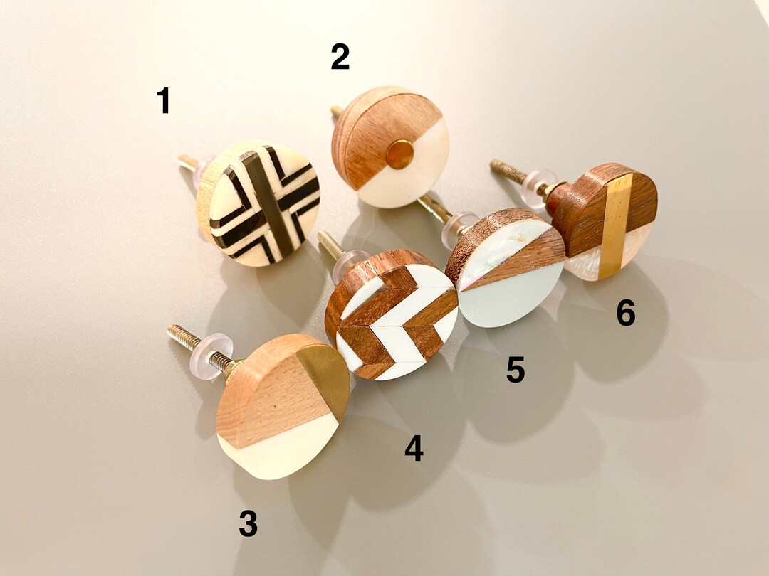 Wooden Knobs Combine With Stonebonebrass Resin Round Shape Varieties