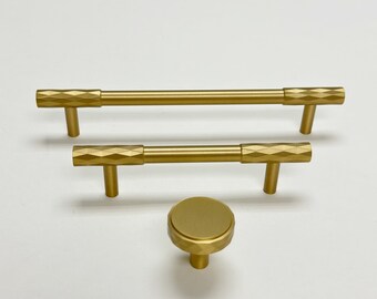 Brushed Brass Diamond Knurled Cabinet & Drawer Knob and Pulls, Kitchen Cabinet Hardware.