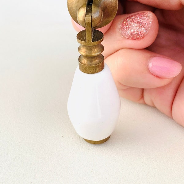 Antique Brass Drop Pull with Solid White Ceramic Detail, Modern Cabinet Hardware Farmhouse Drawer Pull