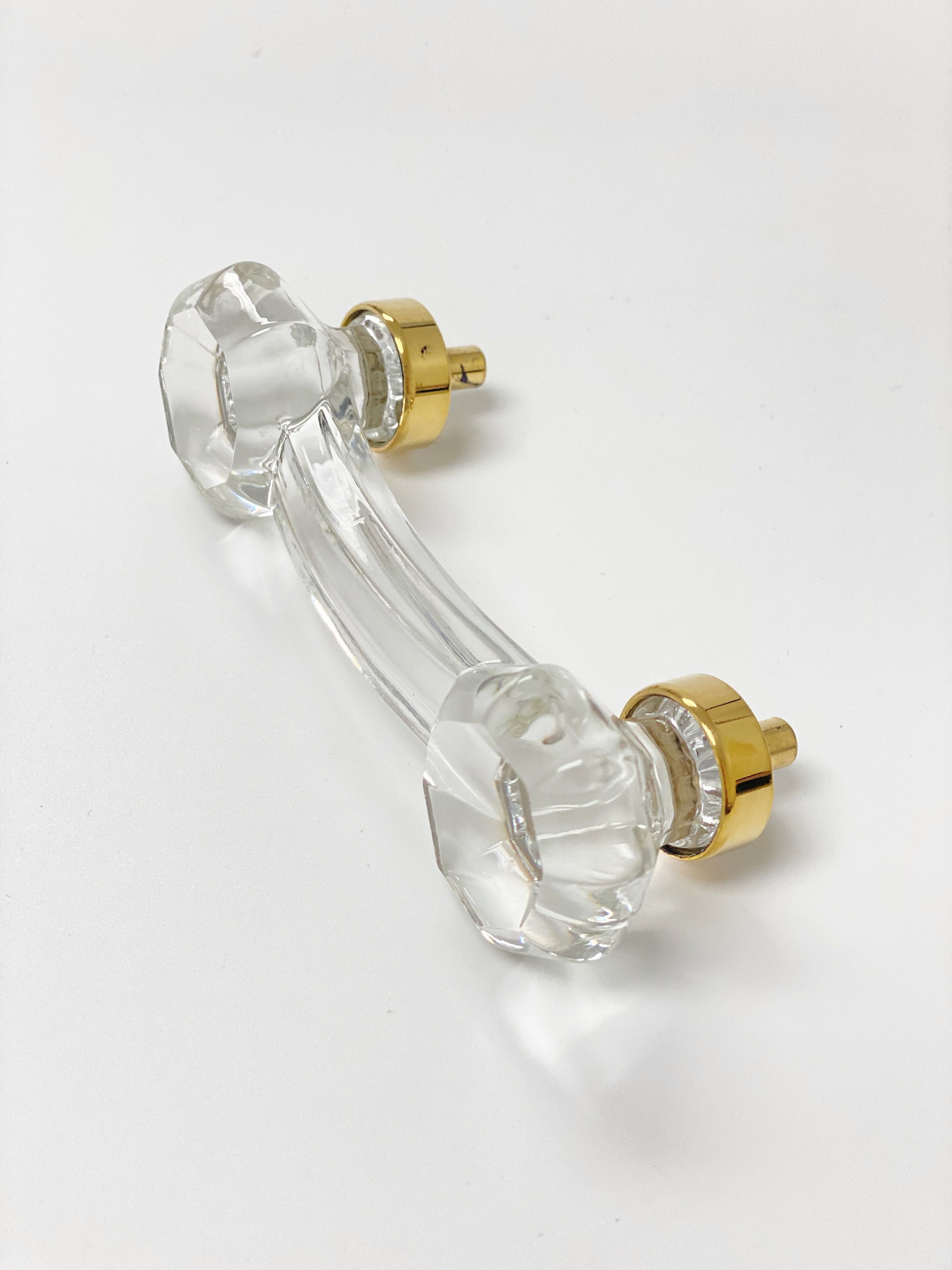 Unlacquered Polished Brass and Clear Glass Cabinet Knob and Drawer Pull  Glass Cabinet Hardware, Drawer Furniture Handle 