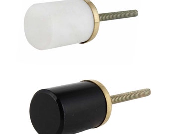 Stone & Brass  "Cylinder" White or Black With Brass Plate Cabinet Knob Modern Cabinet Hardware Farmhouse Drawer Pull