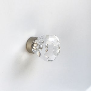 Diamond Lucite &quot;Leila&quot; Faceted  Drawer Acrylic Satin Nickel Knob, Silver Cabinet Hardware