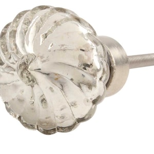 Mercury Glass Silver Stripe  Cabinet Knob, Glass Drawer Hardware, Silver Nickel Drawer Furniture Handle