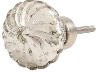 Mercury Glass Silver Stripe  Cabinet Knob, Glass Drawer Hardware, Silver Nickel Drawer Furniture Handle