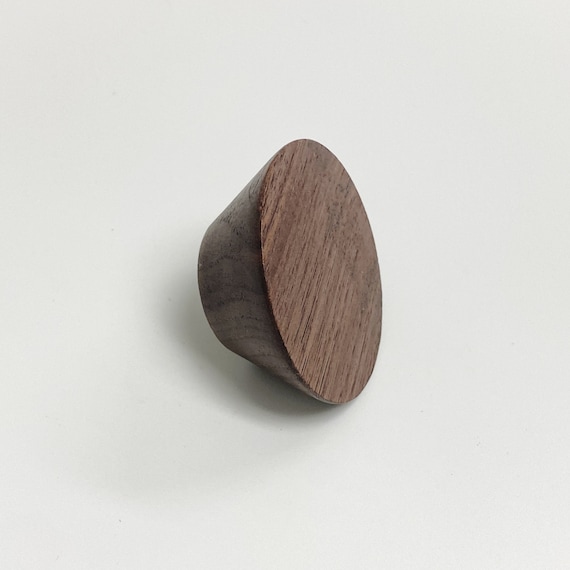 Dark Wood Midcentury Cone Shaped Round Knob Wood Etsy