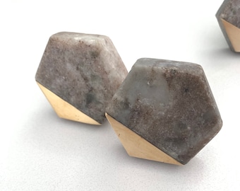 Hexagon Marble Cabinet Knob Set Brass & Brown Farmhouse Drawer Pulls