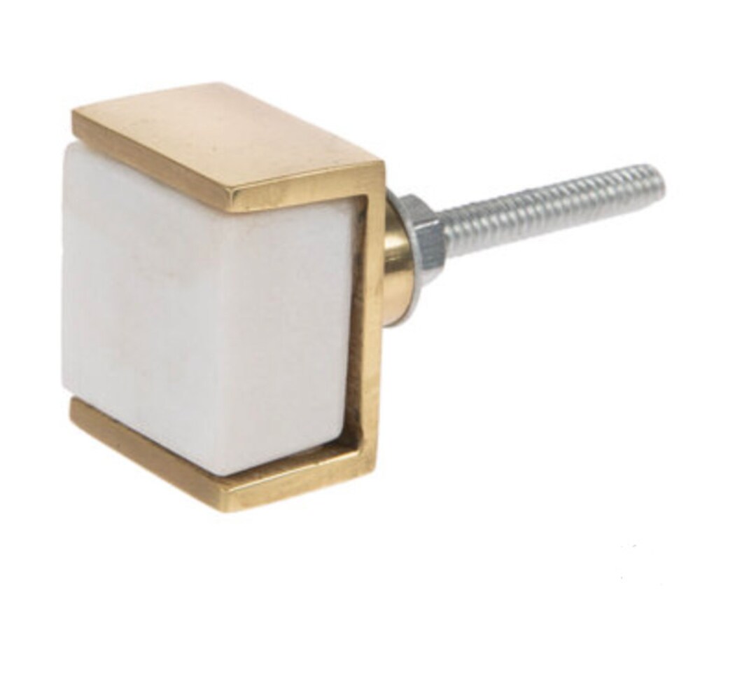 Brass & White Marble Unpolished Marble nicki Drawer Knob, Modern
