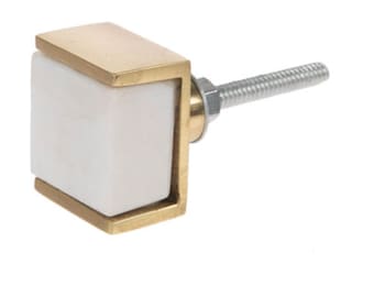 Brass & White Marble Unpolished Marble "Nicki" Drawer Knob, Modern Cabinet Hardware Farmhouse Drawer Pull