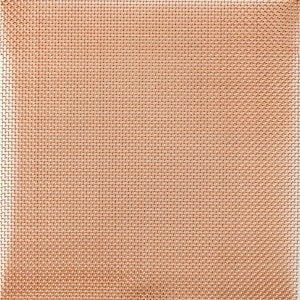May include: A close-up of a copper mesh sheet. The mesh is woven in a square pattern and has a reddish-brown color.