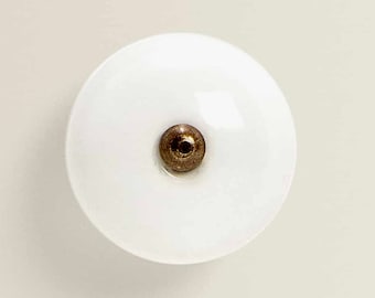 White Ceramic Knob with Bronze Metal Center Farmhouse Cabinet Hardware