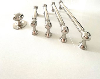 Polished Nickel Transitional "Queen" Cabinet Knob and Pulls, Drawer Pull, Kitchen Cabinet Hardware