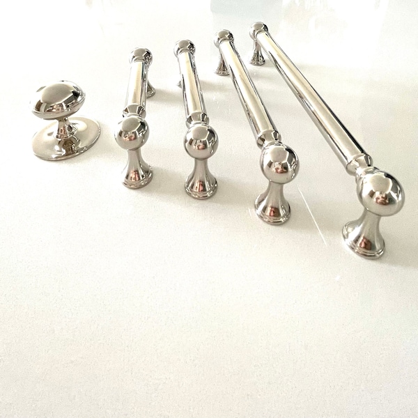 Polished Nickel Transitional "Queen" Cabinet Knob and Pulls, Drawer Pull, Kitchen Cabinet Hardware