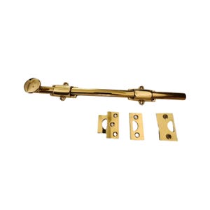 Polished Brass 12&quot; Surface Bolt, HD, Solid Brass for French Doors