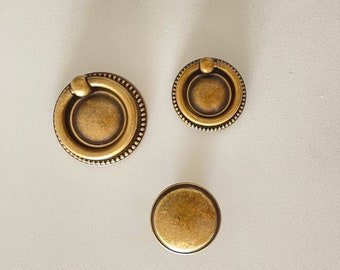 Antique Brass &quot;Dots&quot; Ring Pull and Cabinet Knob, Cabinet Drawer Pull, Modern Cabinet Hardware Farmhouse Drawer Pull