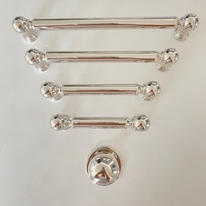 Polished Nickel Transitional "Queen" Cabinet Knob and Pulls