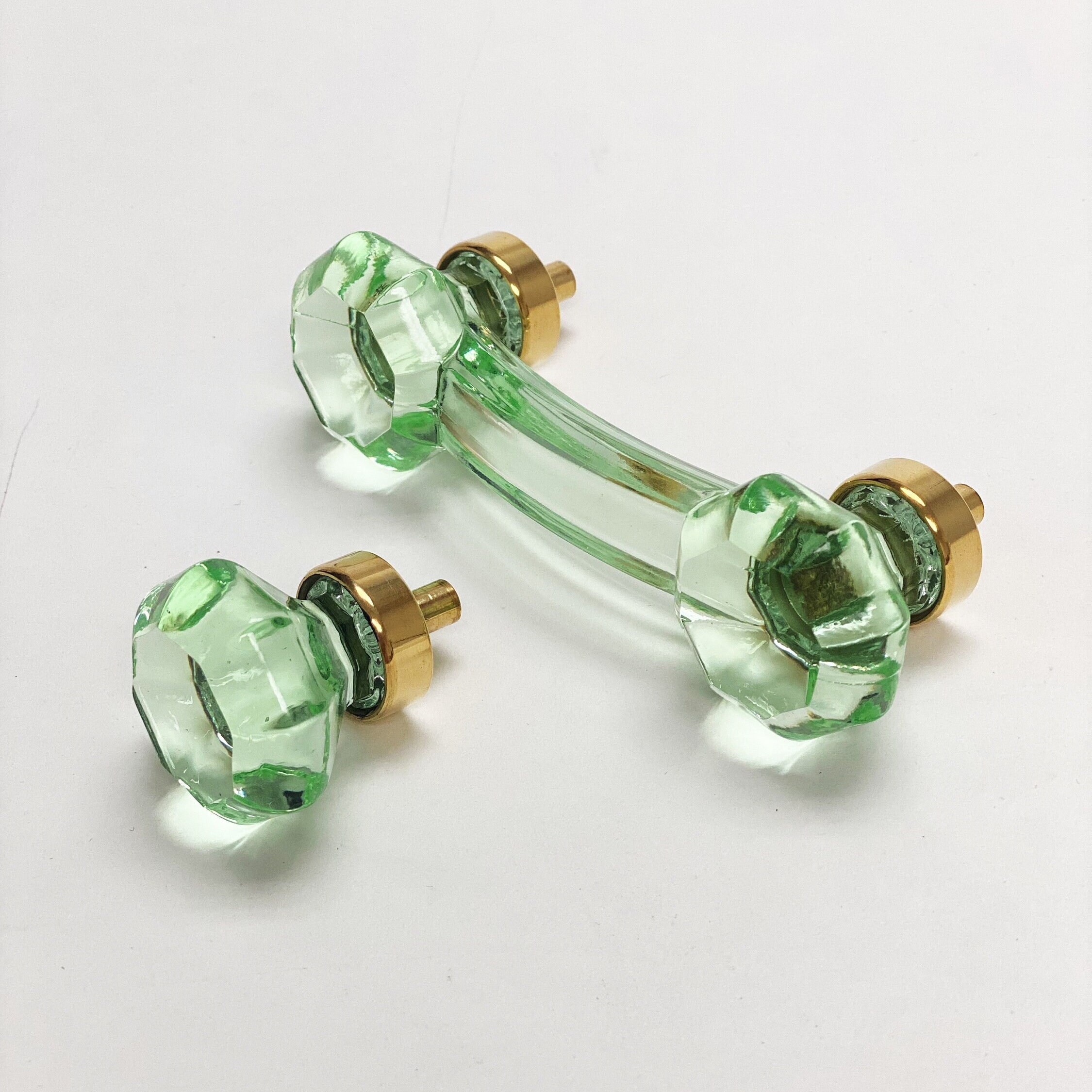 thumbnail image 2 of Emerald Green Glass Drawer Pull – Depression Cabinet, Vintage Style, Eclectic Cabinet Knobs & Decor 2 of 4