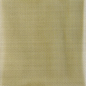May include: A close-up of a gold-colored metal mesh with a fine weave.