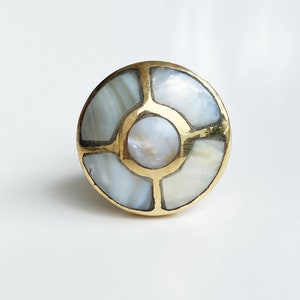 Mother of Pearl and Brass "June"  Capiz Cabinet Drawer Knob, Modern Cabinet Hardware Shell Drawer Pull